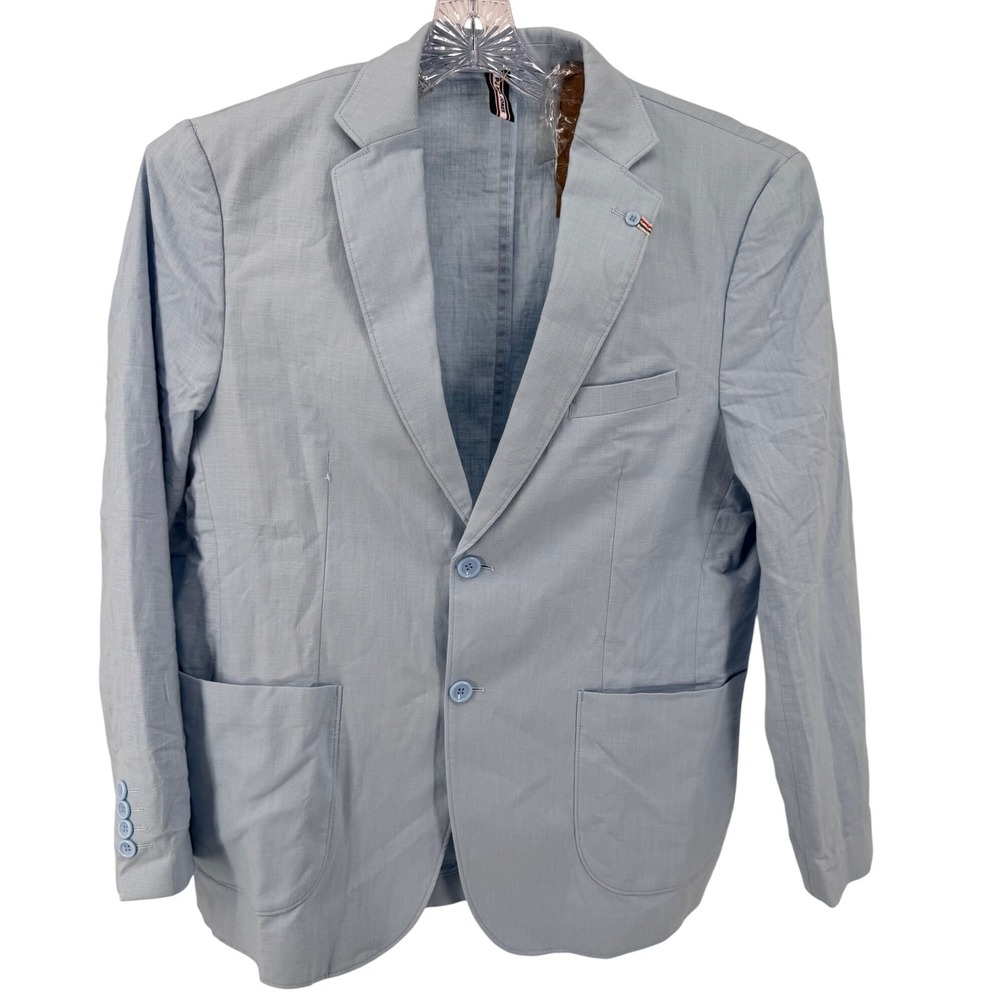 PJ PAUL JONES Blazer Large Men's Light Blue Linen‎ Blend Sophisticated Tailoring
